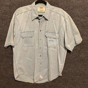 Levi Short Sleeve Soft Denim Green Button Up Shirt Men's Medium